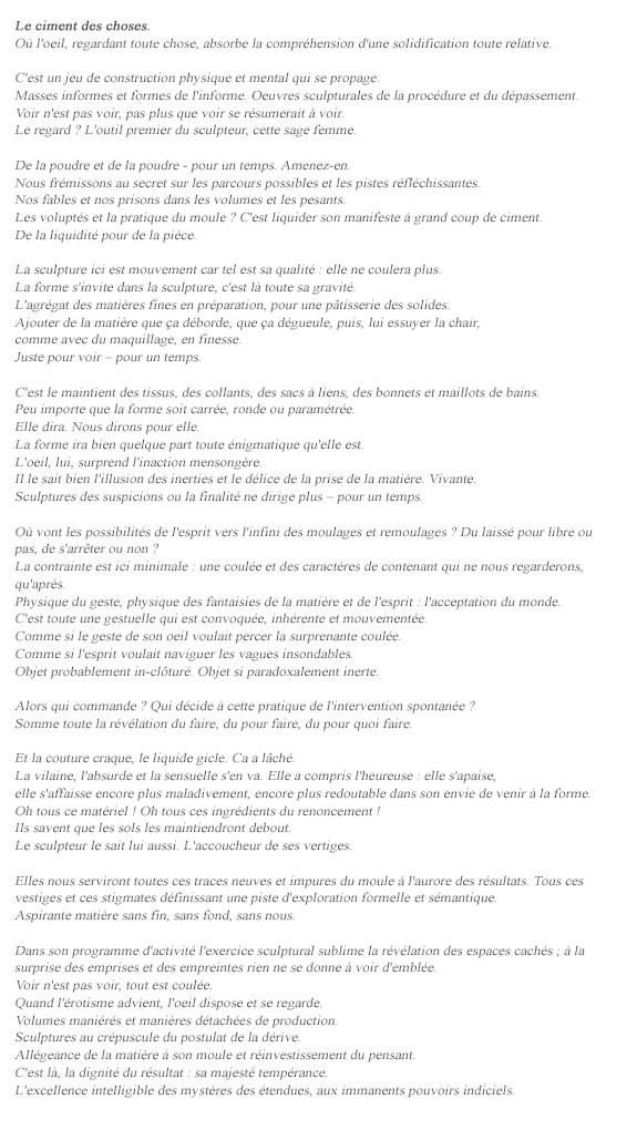 Le Ciment des choses - Pascal J. Trémelo, Plasticien, Sculpteur, Rennes / Texte sur une pratique sculpturale / Auteur : Patrice Paillard